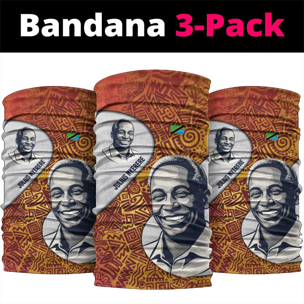 Julius Nyerere Neck Gaiter with Smiling Portrait, Tribal Pattern and Simplicity is Power Quote - African Pride