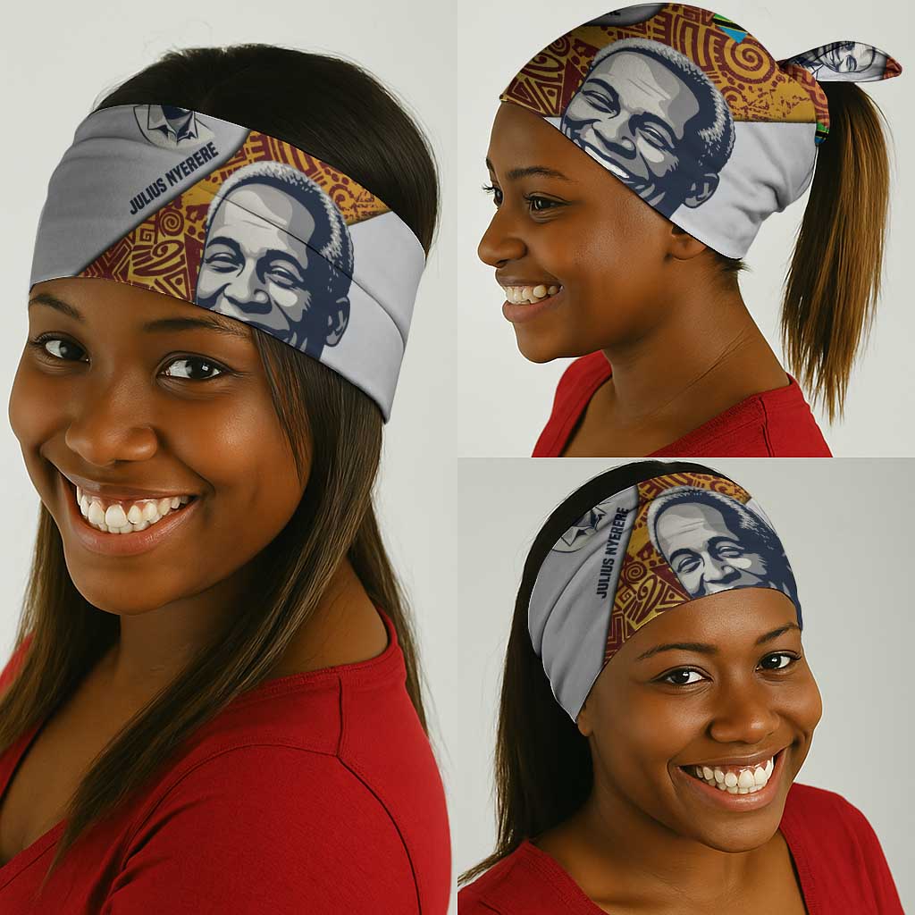 Julius Nyerere Neck Gaiter with Smiling Portrait, Tribal Pattern and Simplicity is Power Quote - African Pride