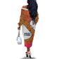 Julius Nyerere Off The Shoulder Long Sleeve Dress with Smiling Portrait, Tribal Pattern and Simplicity is Power Quote - African Pride