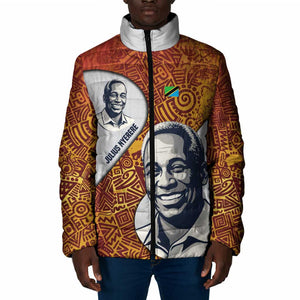 Julius Nyerere Padded Jacket with Smiling Portrait, Tribal Pattern and Simplicity is Power Quote - African Pride