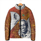 Julius Nyerere Padded Jacket with Smiling Portrait, Tribal Pattern and Simplicity is Power Quote - African Pride