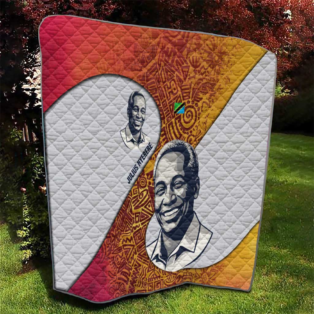 Julius Nyerere Quilt with Smiling Portrait, Tribal Pattern and Simplicity is Power Quote - African Pride
