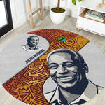 Julius Nyerere Round Carpet with Smiling Portrait, Tribal Pattern and Simplicity is Power Quote - African Pride