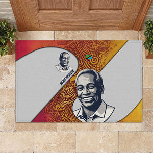 Julius Nyerere Rubber Doormat with Smiling Portrait, Tribal Pattern and Simplicity is Power Quote - African Pride
