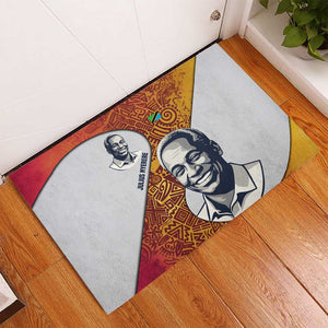 Julius Nyerere Rubber Doormat with Smiling Portrait, Tribal Pattern and Simplicity is Power Quote - African Pride