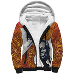 Julius Nyerere Sherpa Hoodie with Smiling Portrait, Tribal Pattern and Simplicity is Power Quote - African Pride