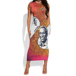 Julius Nyerere Short Sleeve Bodycon Dress with Smiling Portrait, Tribal Pattern and Simplicity is Power Quote - African Pride