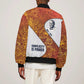 Julius Nyerere Sleeve Zip Bomber Jacket with Smiling Portrait, Tribal Pattern and Simplicity is Power Quote - African Pride
