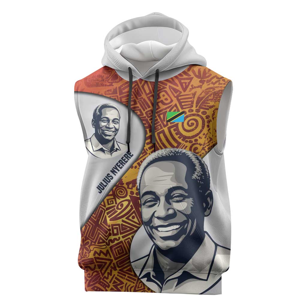 Julius Nyerere Sleeveless Hoodie with Smiling Portrait, Tribal Pattern and Simplicity is Power Quote - African Pride