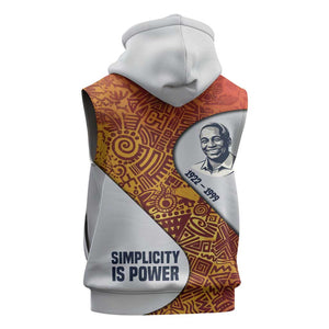 Julius Nyerere Sleeveless Zip Hoodie with Smiling Portrait, Tribal Pattern and Simplicity is Power Quote - African Pride