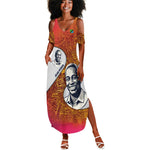 Julius Nyerere Summer Maxi Dress with Smiling Portrait, Tribal Pattern and Simplicity is Power Quote - African Pride