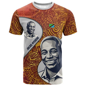 Julius Nyerere T shirt with Smiling Portrait, Tribal Pattern and Simplicity is Power Quote - African Pride