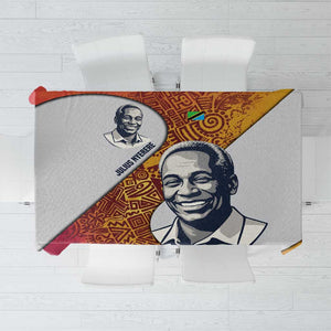 Julius Nyerere Tablecloth with Smiling Portrait, Tribal Pattern and Simplicity is Power Quote - African Pride