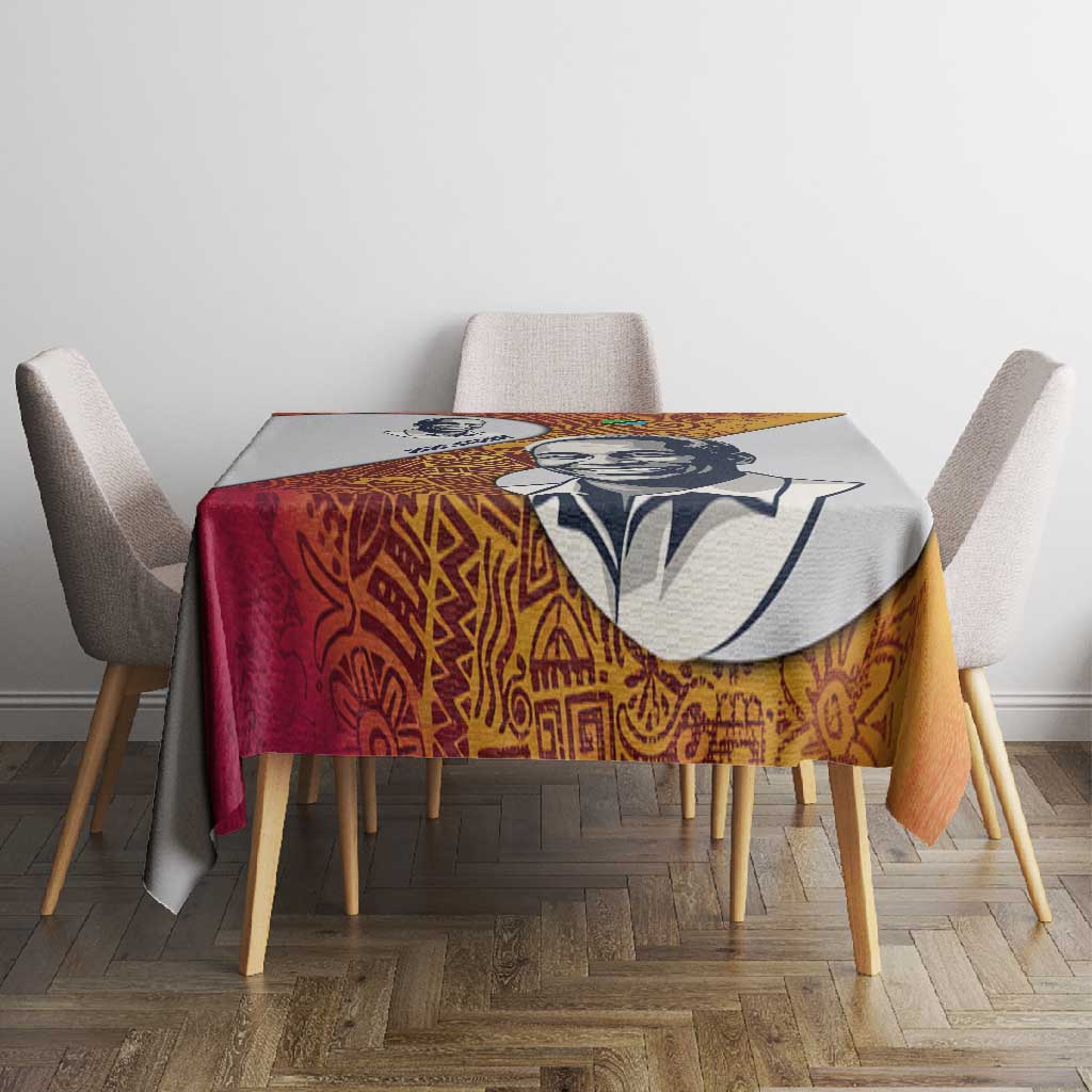 Julius Nyerere Tablecloth with Smiling Portrait, Tribal Pattern and Simplicity is Power Quote - African Pride