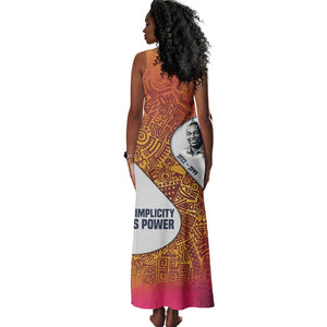 Julius Nyerere Tank Maxi Dress with Smiling Portrait, Tribal Pattern and Simplicity is Power Quote - African Pride