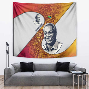 Julius Nyerere Tapestry with Smiling Portrait, Tribal Pattern and Simplicity is Power Quote - African Pride