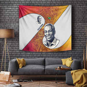 Julius Nyerere Tapestry with Smiling Portrait, Tribal Pattern and Simplicity is Power Quote - African Pride