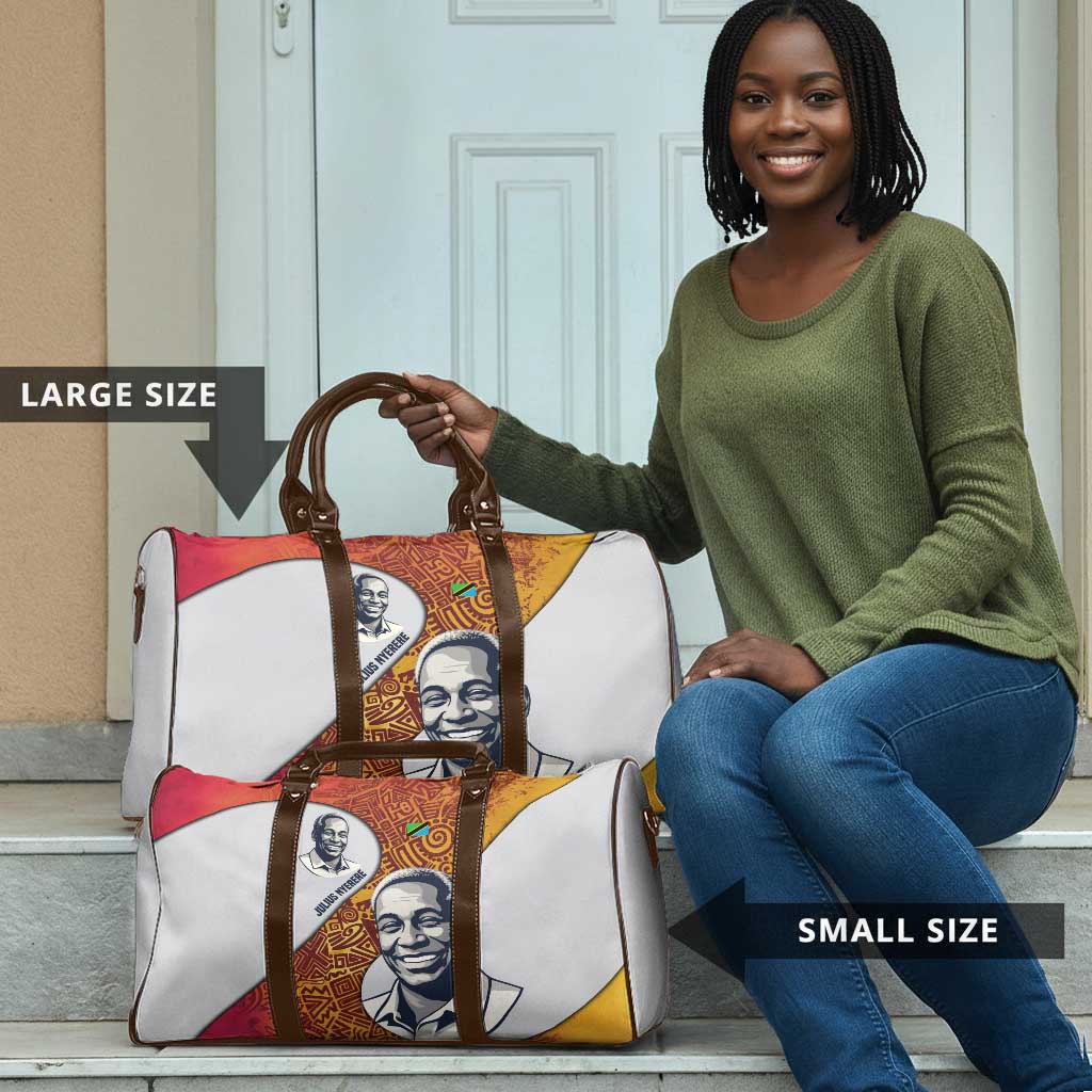 Julius Nyerere Travel Bag with Smiling Portrait, Tribal Pattern and Simplicity is Power Quote - African Pride