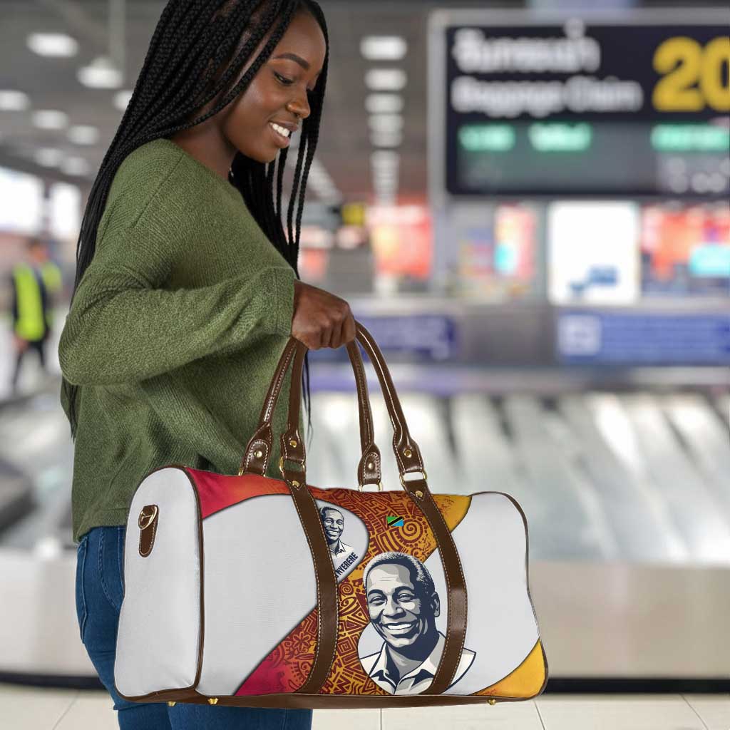 Julius Nyerere Travel Bag with Smiling Portrait, Tribal Pattern and Simplicity is Power Quote - African Pride