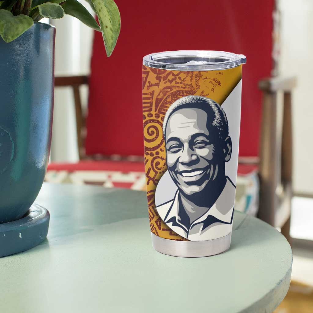 Julius Nyerere Tumbler Cup with Smiling Portrait, Tribal Pattern and Simplicity is Power Quote - African Pride