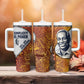 Julius Nyerere Tumbler With Handle with Smiling Portrait, Tribal Pattern and Simplicity is Power Quote - African Pride