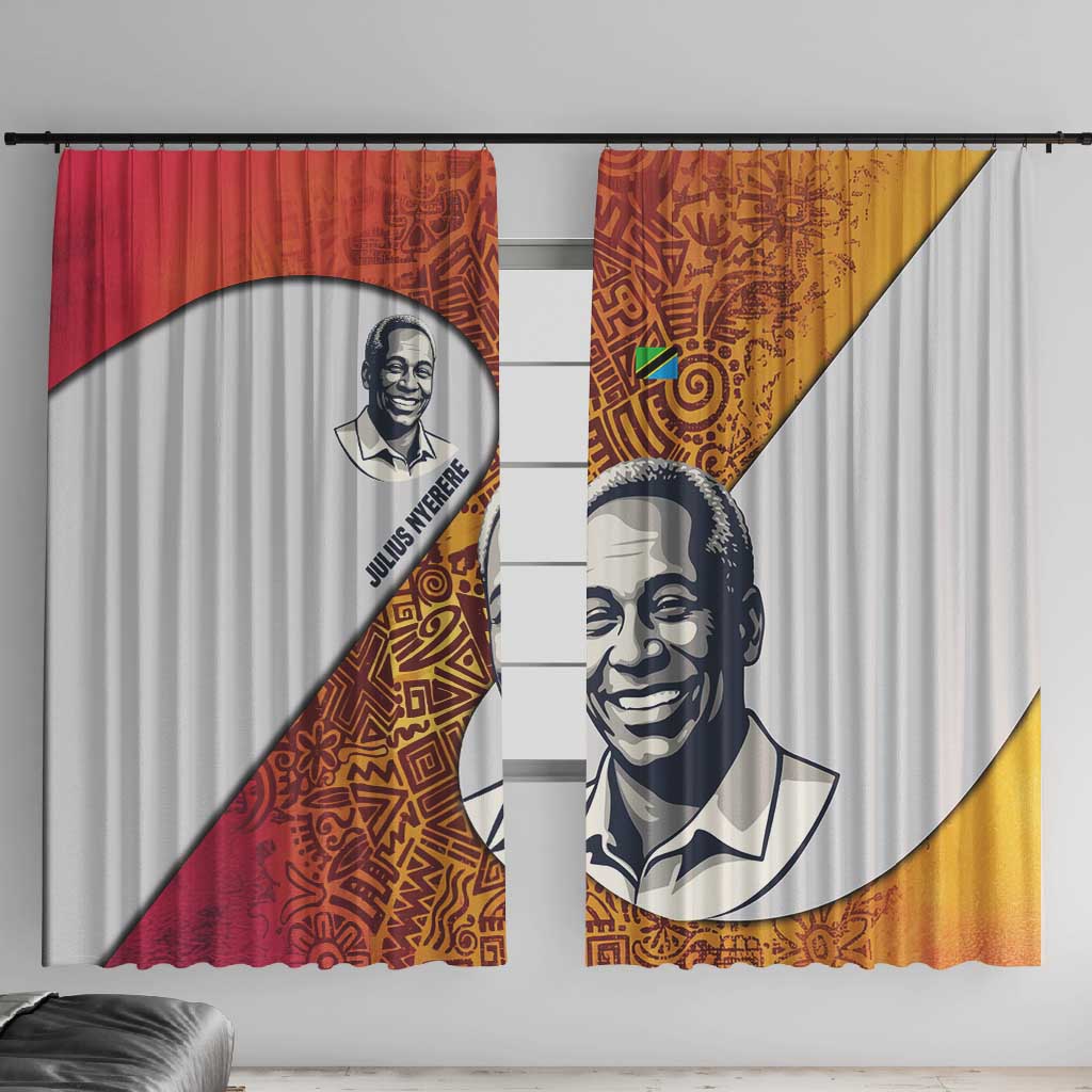 Julius Nyerere Window Curtain with Smiling Portrait, Tribal Pattern and Simplicity is Power Quote - African Pride