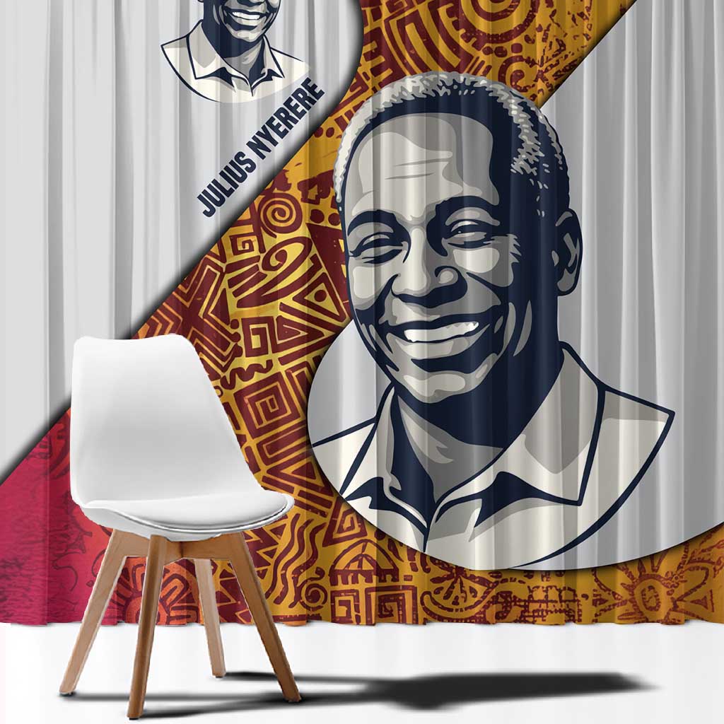 Julius Nyerere Window Curtain with Smiling Portrait, Tribal Pattern and Simplicity is Power Quote - African Pride