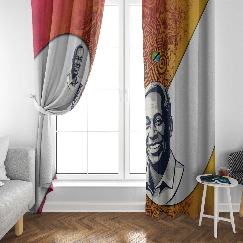 Julius Nyerere Window Curtain with Smiling Portrait, Tribal Pattern and Simplicity is Power Quote - African Pride