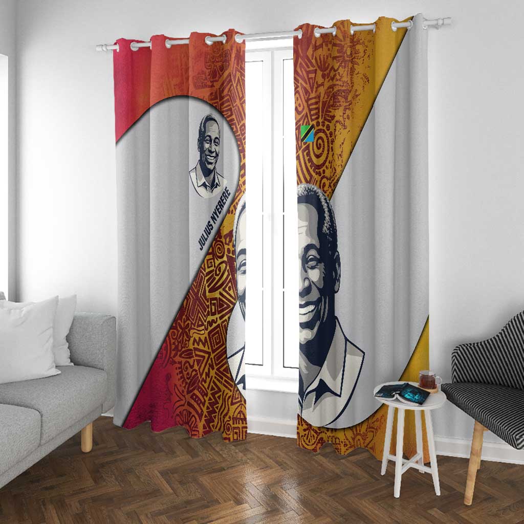 Julius Nyerere Window Curtain with Smiling Portrait, Tribal Pattern and Simplicity is Power Quote - African Pride