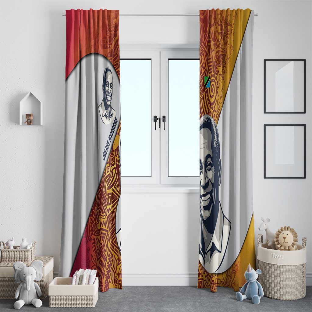 Julius Nyerere Window Curtain with Smiling Portrait, Tribal Pattern and Simplicity is Power Quote - African Pride