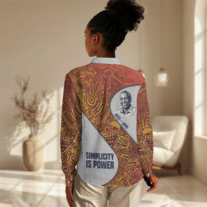 Julius Nyerere Women Casual Shirt with Smiling Portrait, Tribal Pattern and Simplicity is Power Quote - African Pride