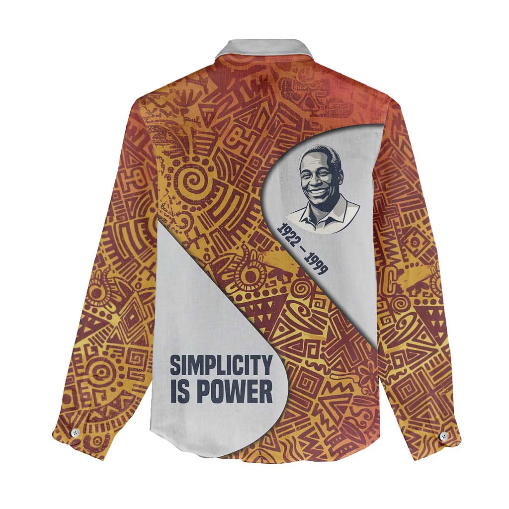 Julius Nyerere Women Casual Shirt with Smiling Portrait, Tribal Pattern and Simplicity is Power Quote - African Pride