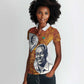 Julius Nyerere Women Polo Shirt with Smiling Portrait, Tribal Pattern and Simplicity is Power Quote - African Pride