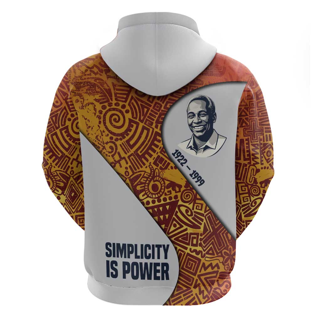 Julius Nyerere Zip Hoodie with Smiling Portrait, Tribal Pattern and Simplicity is Power Quote - African Pride