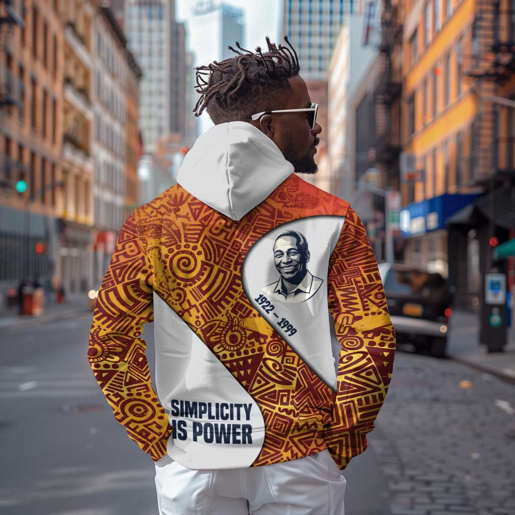 Julius Nyerere Zip Hoodie with Smiling Portrait, Tribal Pattern and Simplicity is Power Quote - African Pride
