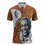 Julius Nyerere Zipper Polo Shirt with Smiling Portrait, Tribal Pattern and Simplicity is Power Quote - African Pride