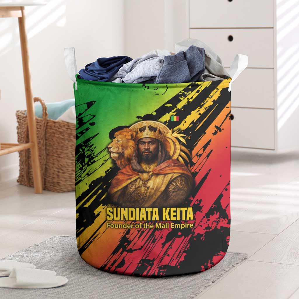 Sundiata Keita Laundry Basket with Regal Portrait, Lion of Mali Title and Bold Tribal Brushstroke Pattern - African Pride