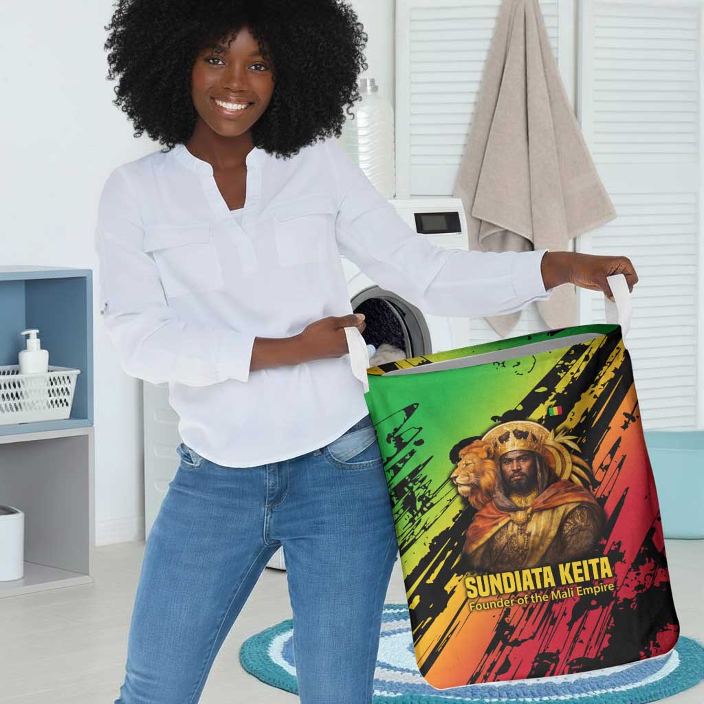 Sundiata Keita Laundry Basket with Regal Portrait, Lion of Mali Title and Bold Tribal Brushstroke Pattern - African Pride
