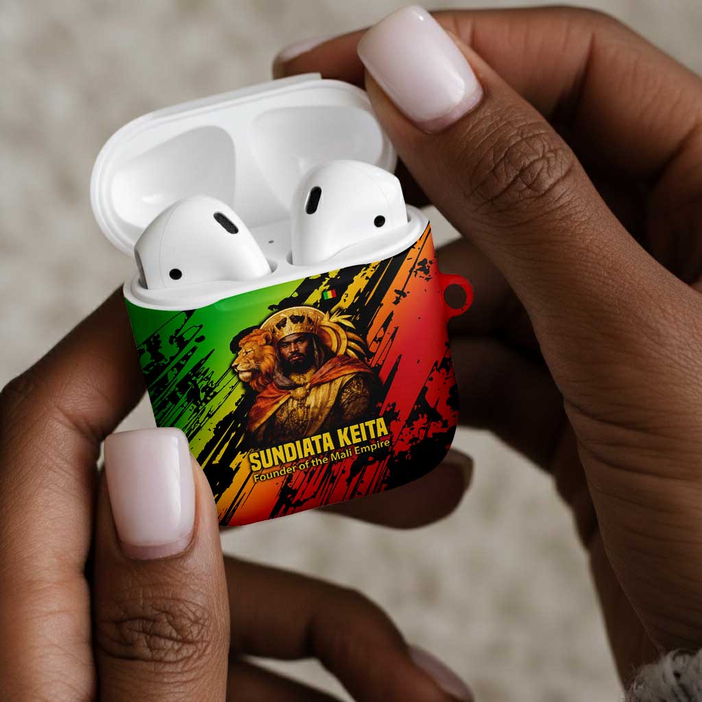 Sundiata Keita AirPods Case with Regal Portrait, Lion of Mali Title and Bold Tribal Brushstroke Pattern - African Pride