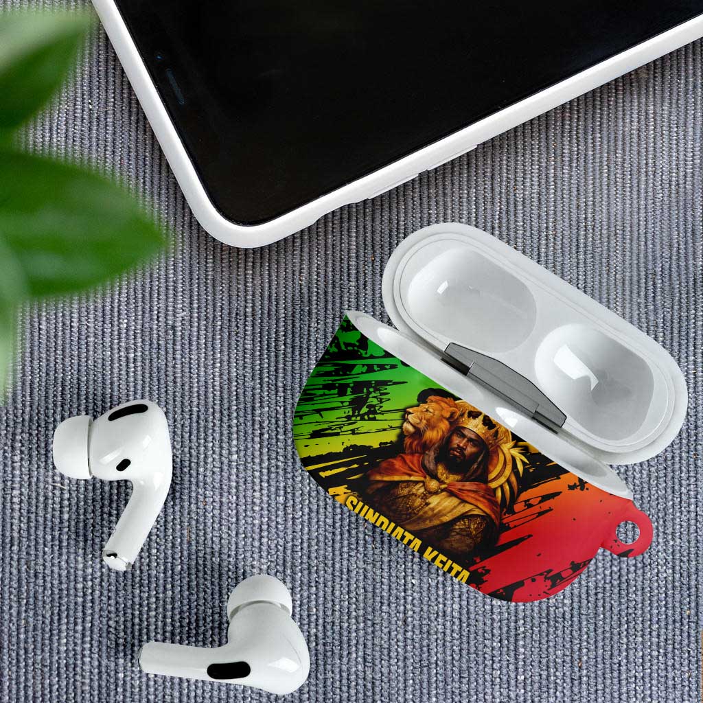 Sundiata Keita AirPods Case with Regal Portrait, Lion of Mali Title and Bold Tribal Brushstroke Pattern - African Pride