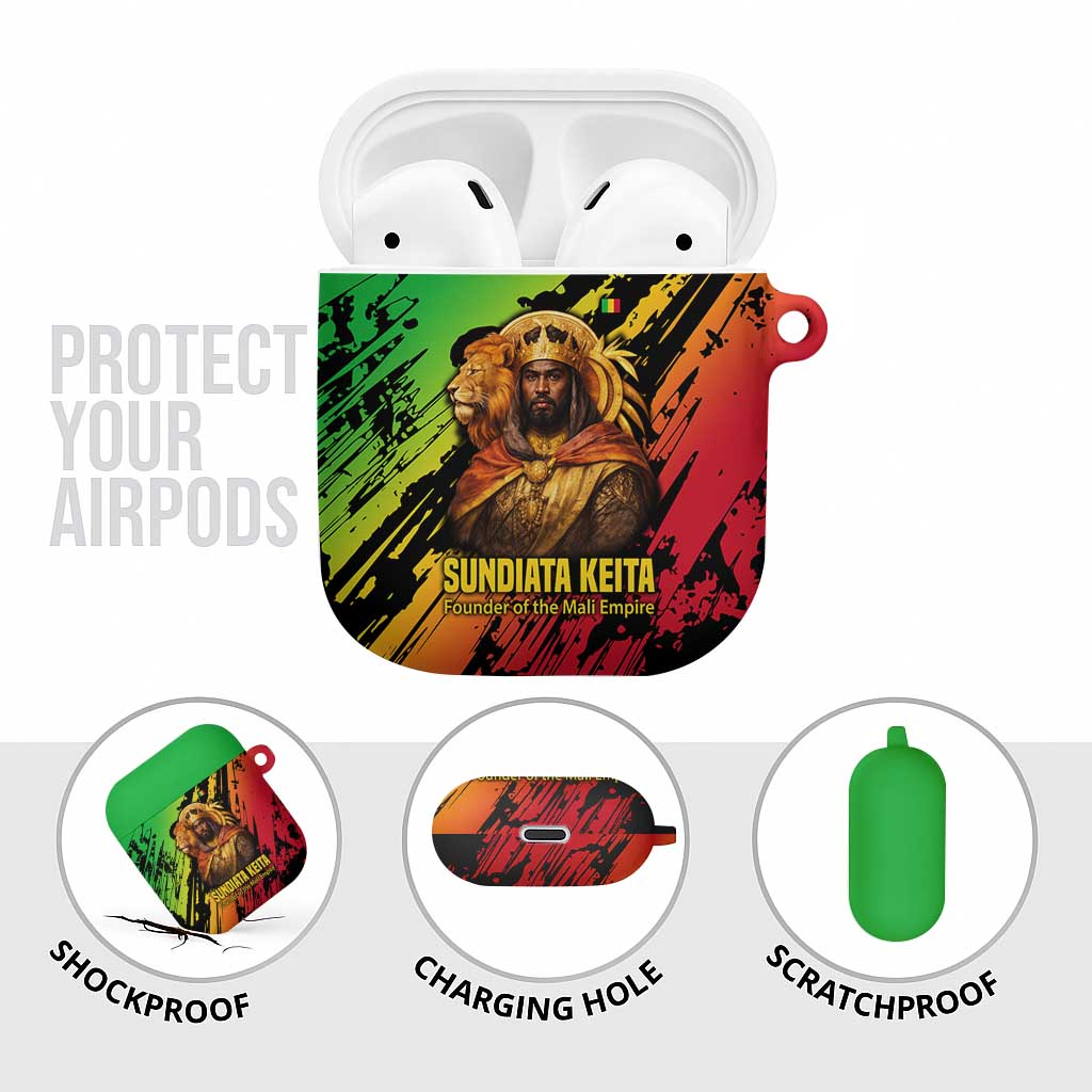 Sundiata Keita AirPods Case with Regal Portrait, Lion of Mali Title and Bold Tribal Brushstroke Pattern - African Pride