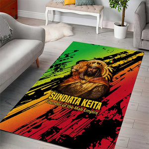 Sundiata Keita Area Rug with Regal Portrait, Lion of Mali Title and Bold Tribal Brushstroke Pattern - African Pride