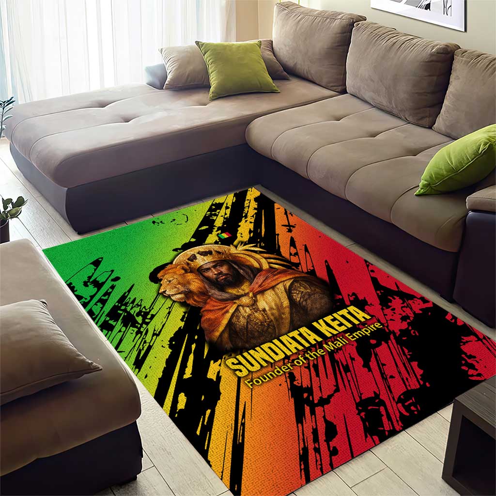 Sundiata Keita Area Rug with Regal Portrait, Lion of Mali Title and Bold Tribal Brushstroke Pattern - African Pride