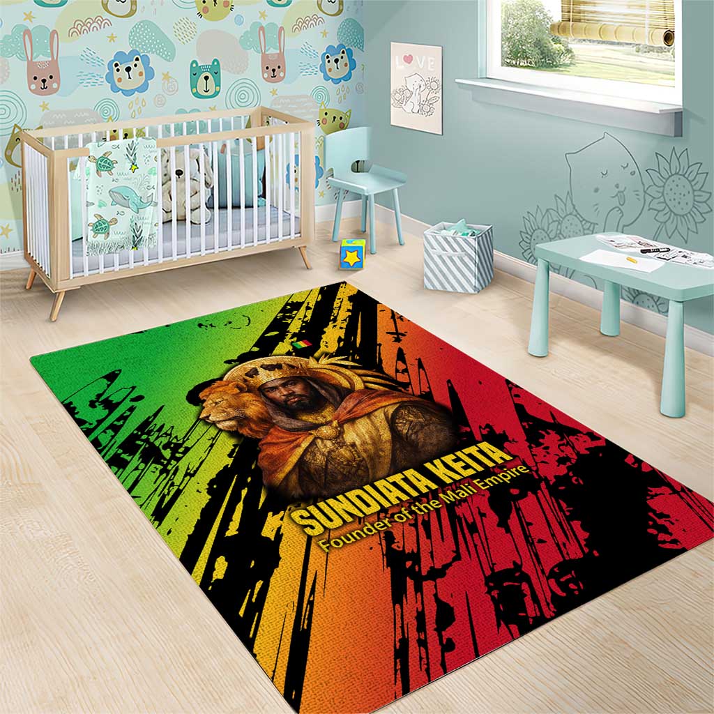 Sundiata Keita Area Rug with Regal Portrait, Lion of Mali Title and Bold Tribal Brushstroke Pattern - African Pride