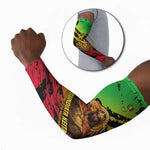 Sundiata Keita Arm Sleeves with Regal Portrait, Lion of Mali Title and Bold Tribal Brushstroke Pattern - African Pride