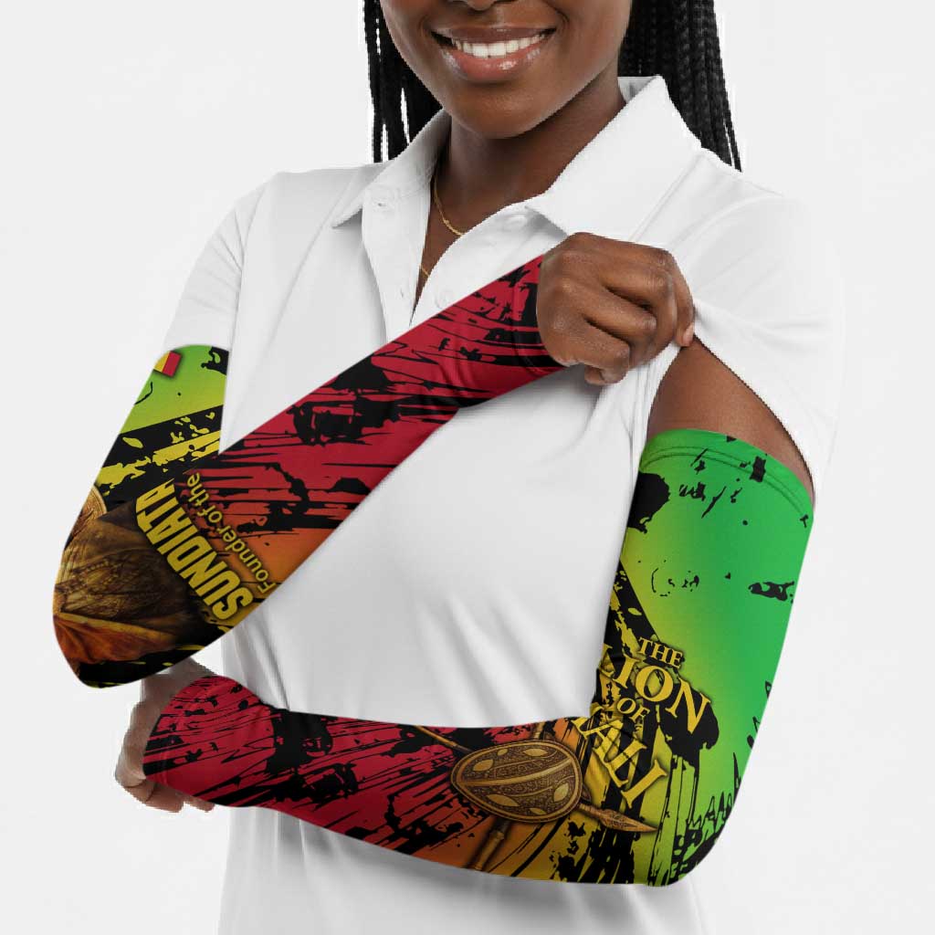 Sundiata Keita Arm Sleeves with Regal Portrait, Lion of Mali Title and Bold Tribal Brushstroke Pattern - African Pride