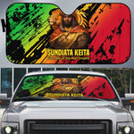 Sundiata Keita Auto Sun Shade with Regal Portrait, Lion of Mali Title and Bold Tribal Brushstroke Pattern - African Pride