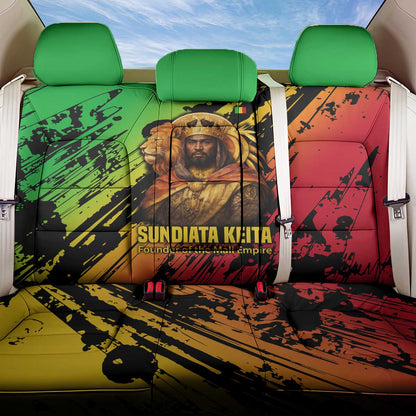 Sundiata Keita Back Car Seat Cover with Regal Portrait, Lion of Mali Title and Bold Tribal Brushstroke Pattern - African Pride