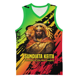 Sundiata Keita Basketball Jersey with Regal Portrait, Lion of Mali Title and Bold Tribal Brushstroke Pattern - African Pride