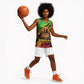 Sundiata Keita Basketball Jersey with Regal Portrait, Lion of Mali Title and Bold Tribal Brushstroke Pattern - African Pride